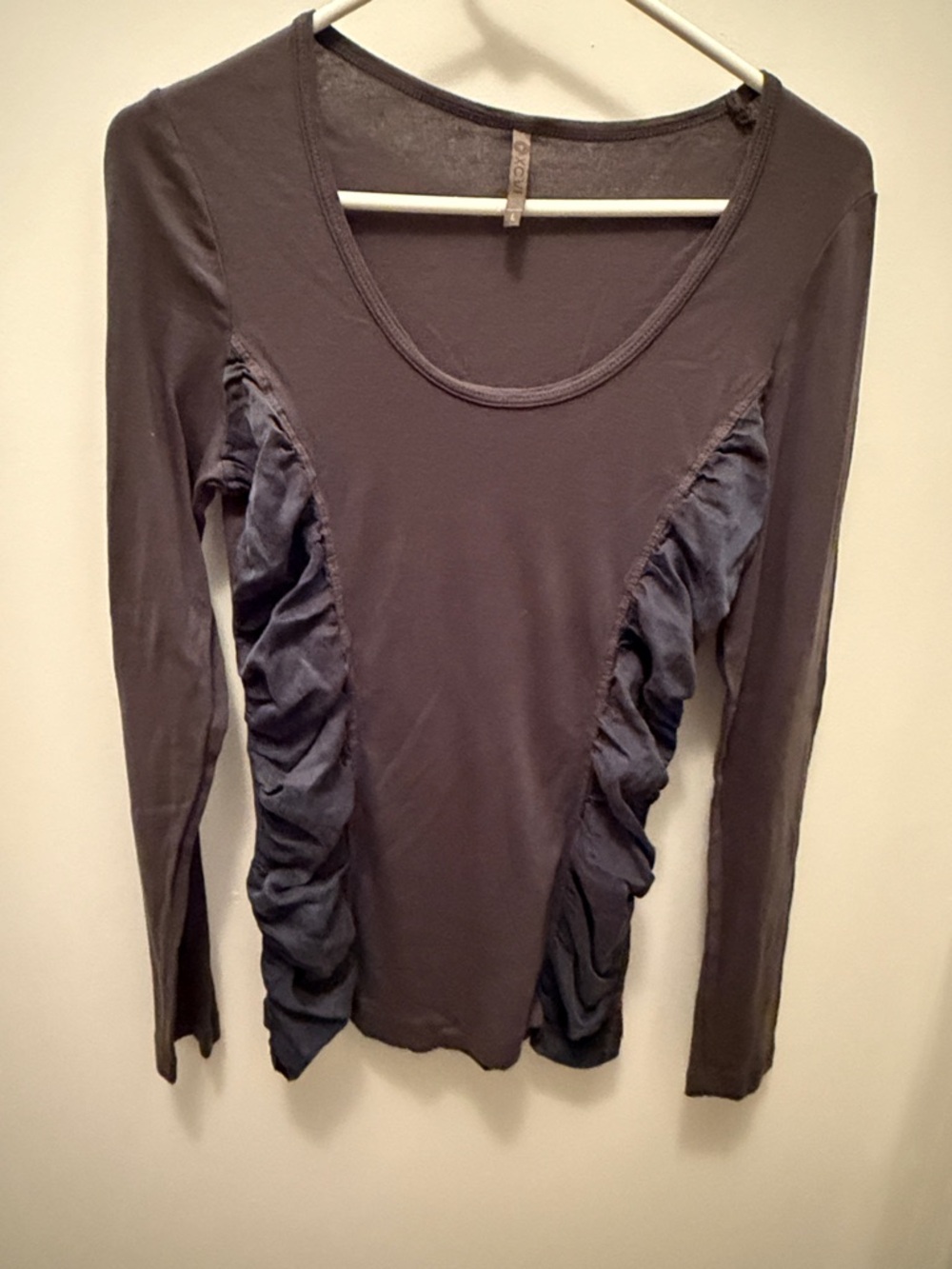 XCVI Long Sleeve Scoop Neck Ruched Purple Tee Top